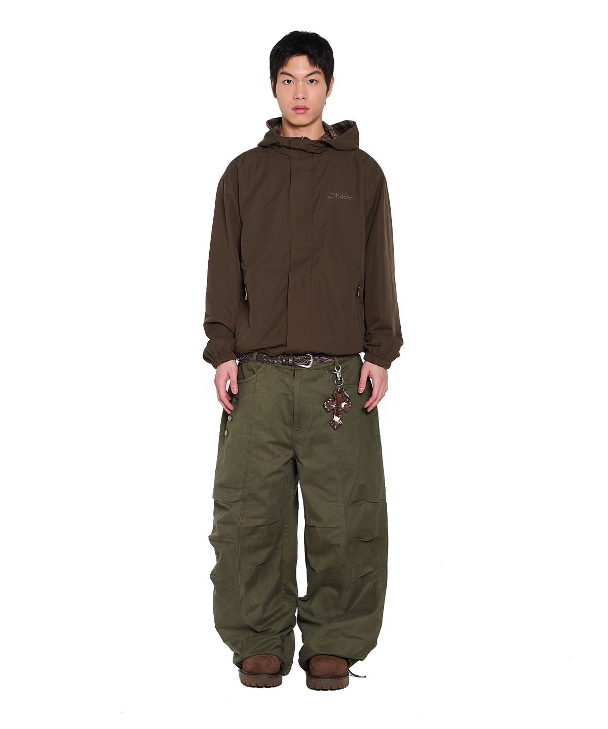 아캄(AAKAM) Reversible Check Hooded Jacket (Brown)