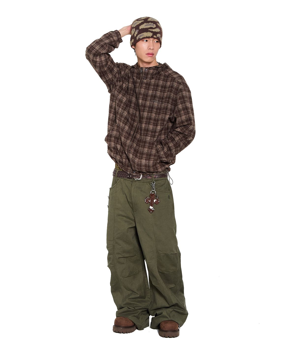 아캄(AAKAM) Reversible Check Hooded Jacket (Brown)