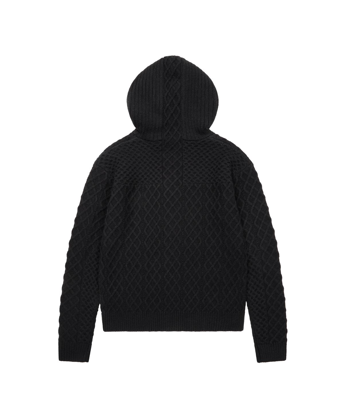 아캄(AAKAM) Cable Knitted Zip-Up Hoodie (Black)