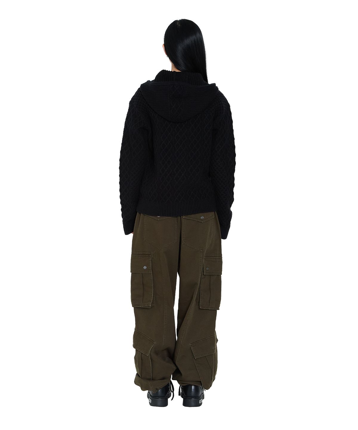 아캄(AAKAM) Cable Knitted Zip-Up Hoodie (Black)