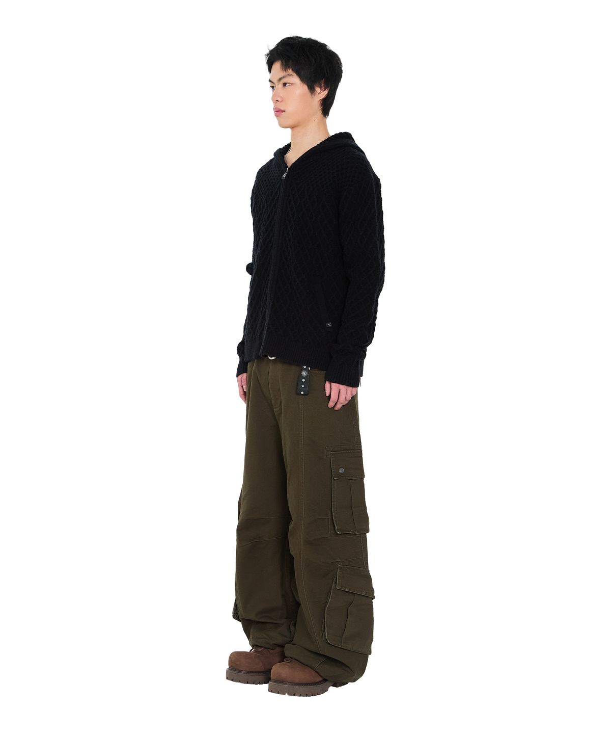 아캄(AAKAM) Cable Knitted Zip-Up Hoodie (Black)