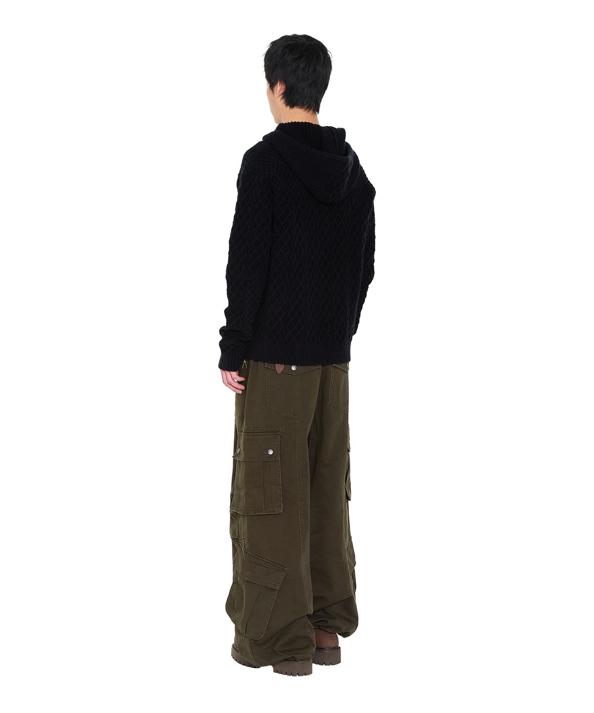 아캄(AAKAM) Cable Knitted Zip-Up Hoodie (Black)