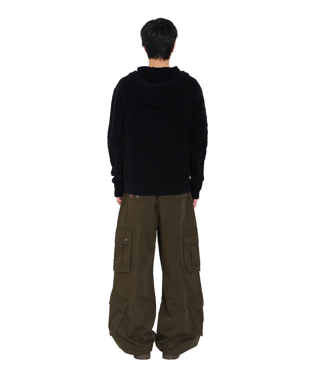 아캄(AAKAM) Cable Knitted Zip-Up Hoodie (Black)