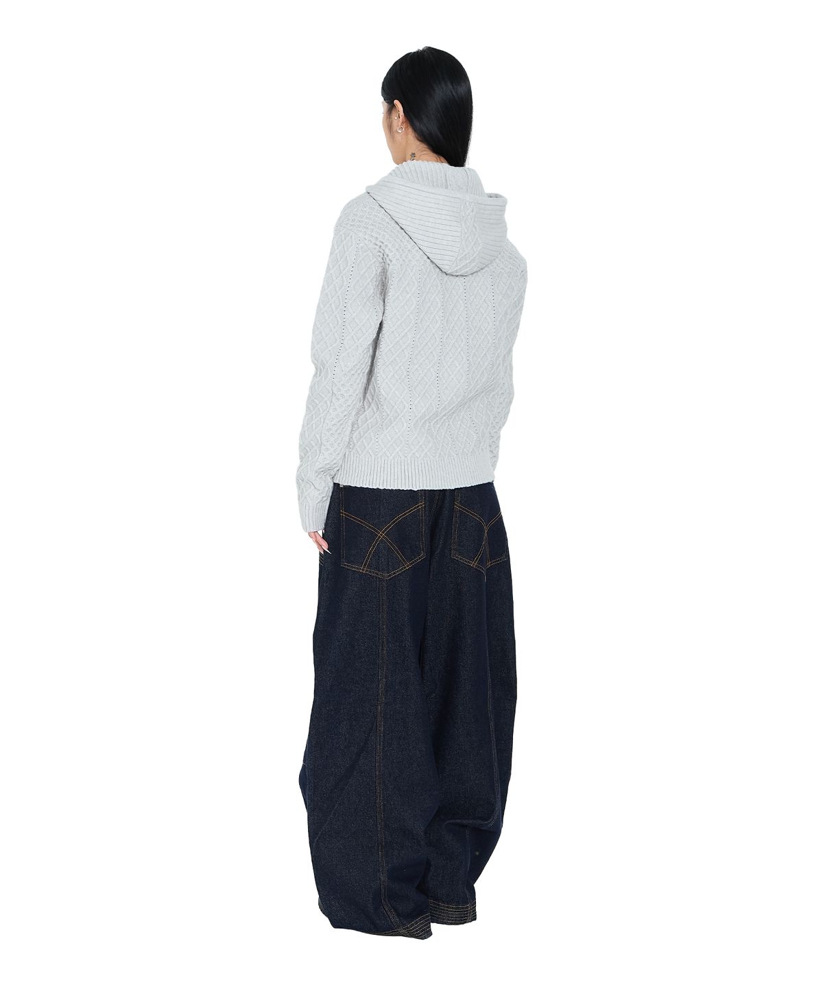 아캄(AAKAM) Cable Knitted Zip-Up Hoodie (Gray)
