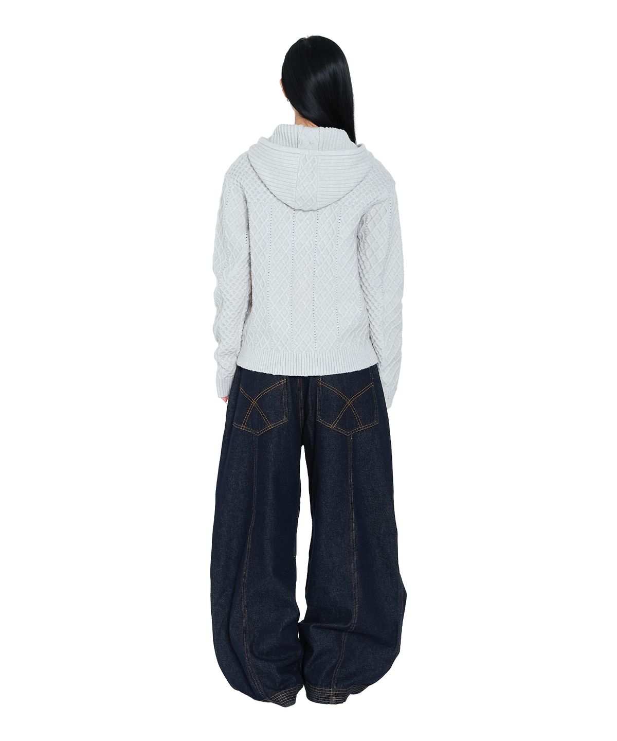 아캄(AAKAM) Cable Knitted Zip-Up Hoodie (Gray)