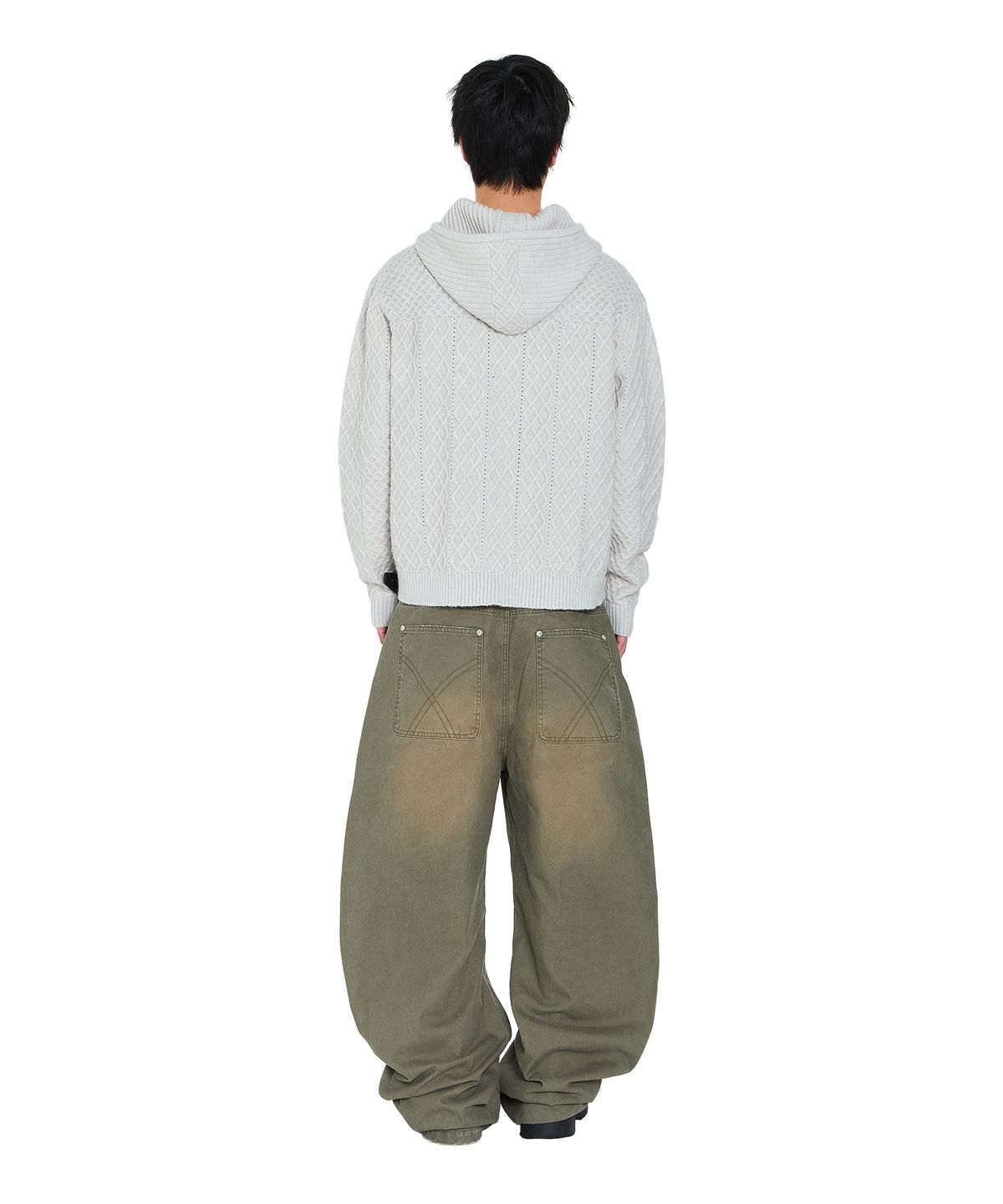 아캄(AAKAM) Cable Knitted Zip-Up Hoodie (Gray)