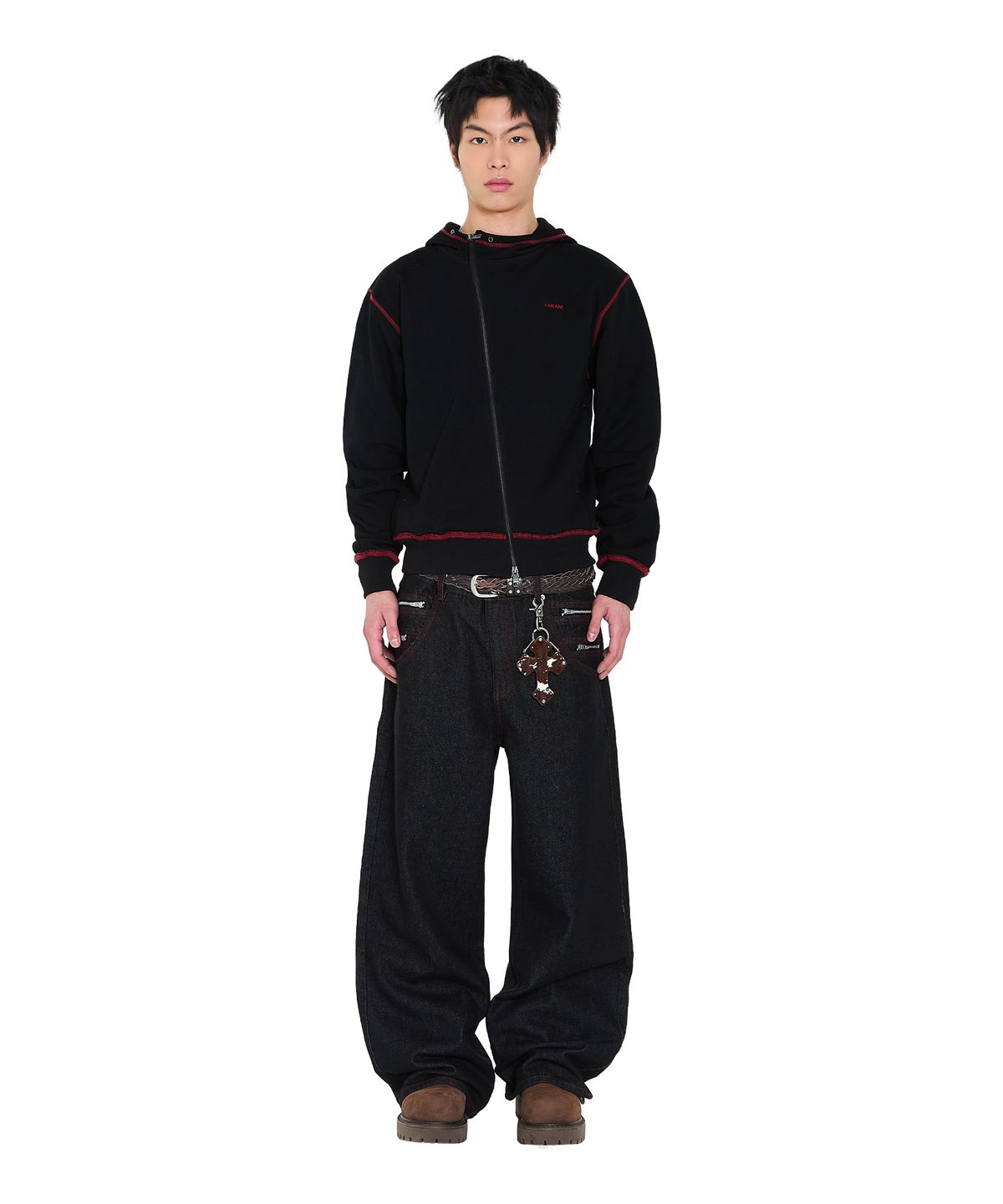 아캄(AAKAM) Oblique Zippered Cotton Zip-Up (Black)