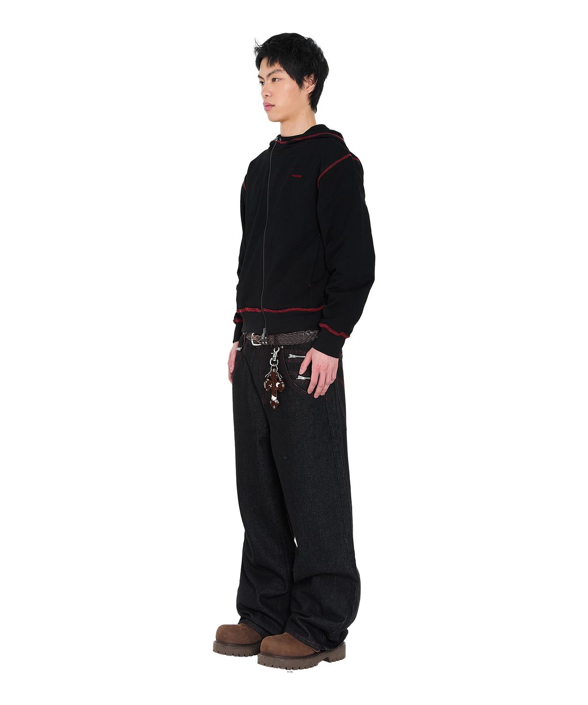 아캄(AAKAM) Oblique Zippered Cotton Zip-Up (Black)