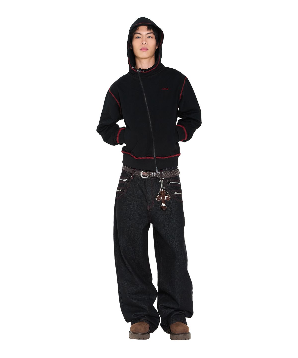 아캄(AAKAM) Oblique Zippered Cotton Zip-Up (Black)