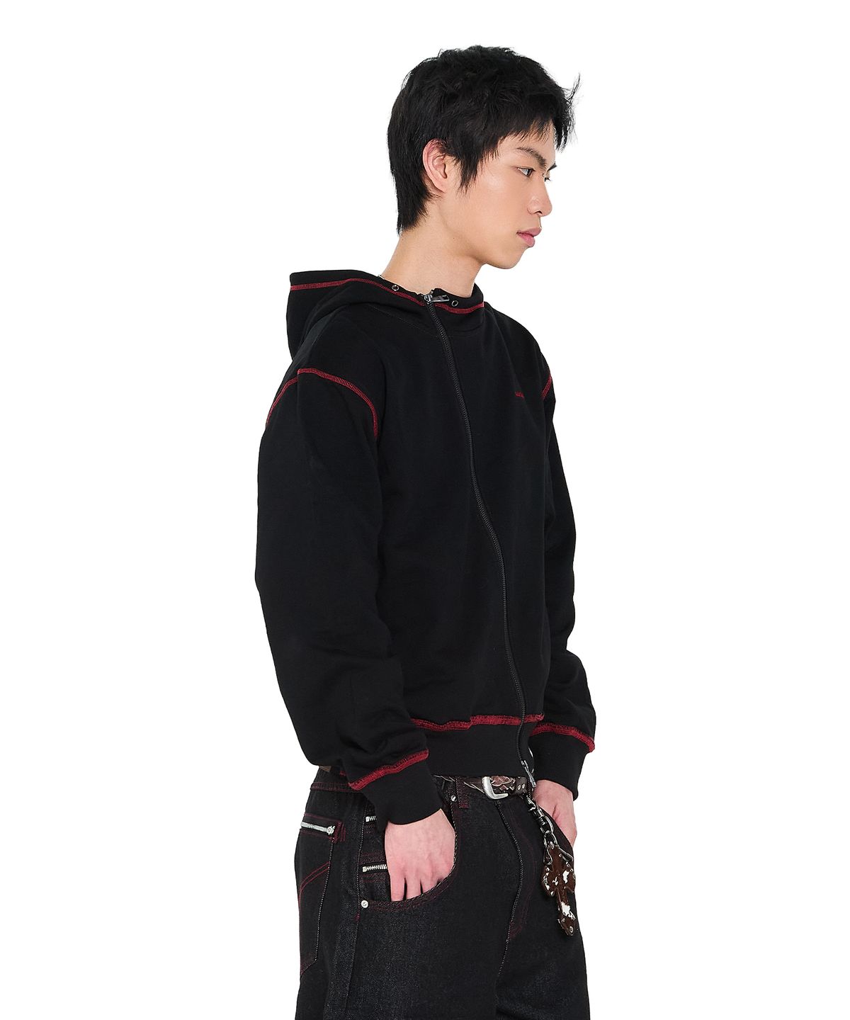 아캄(AAKAM) Oblique Zippered Cotton Zip-Up (Black)