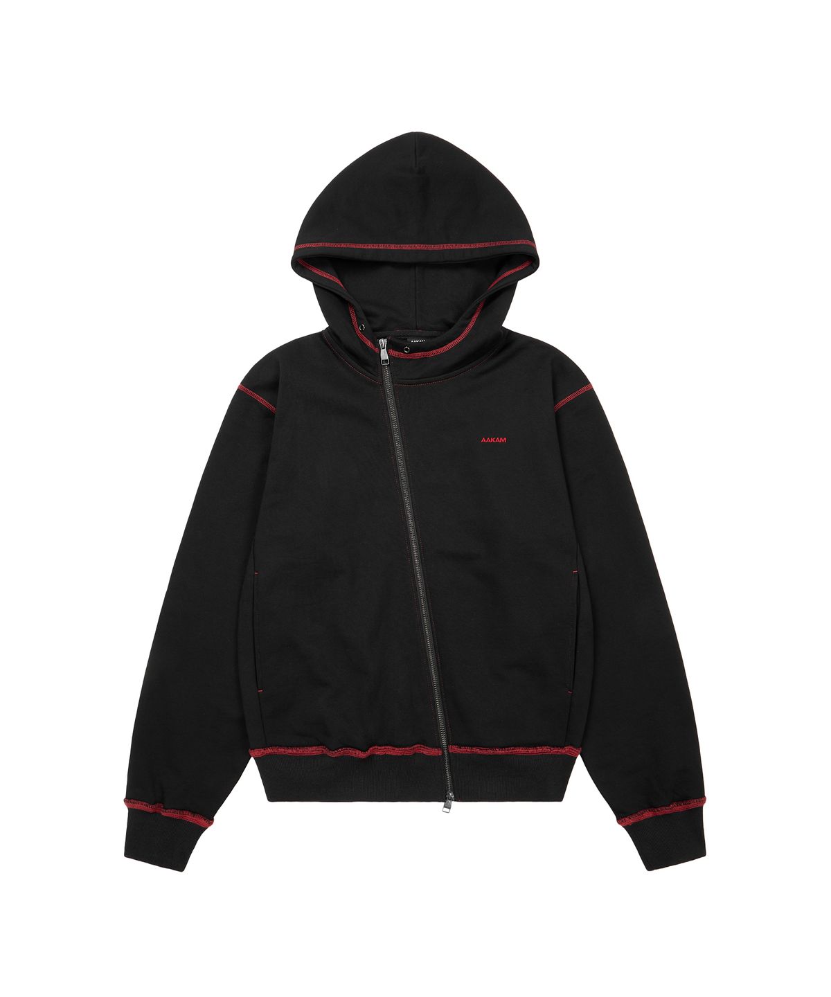 아캄(AAKAM) Oblique Zippered Cotton Zip-Up (Black)