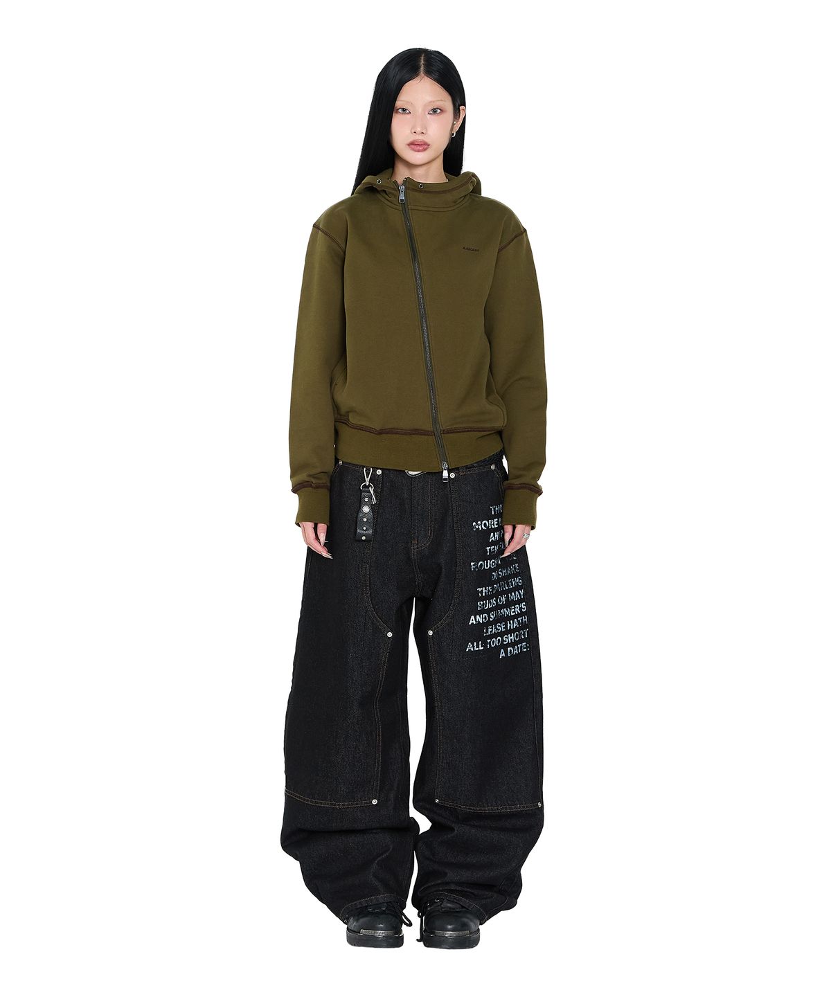 아캄(AAKAM) Oblique Zippered Cotton Zip-Up (Khaki)
