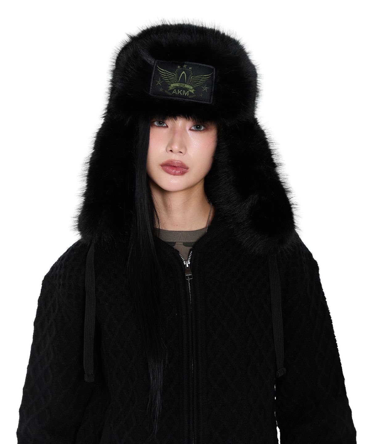 아캄(AAKAM) AKM Patch Fur Trapper Hat (Black)