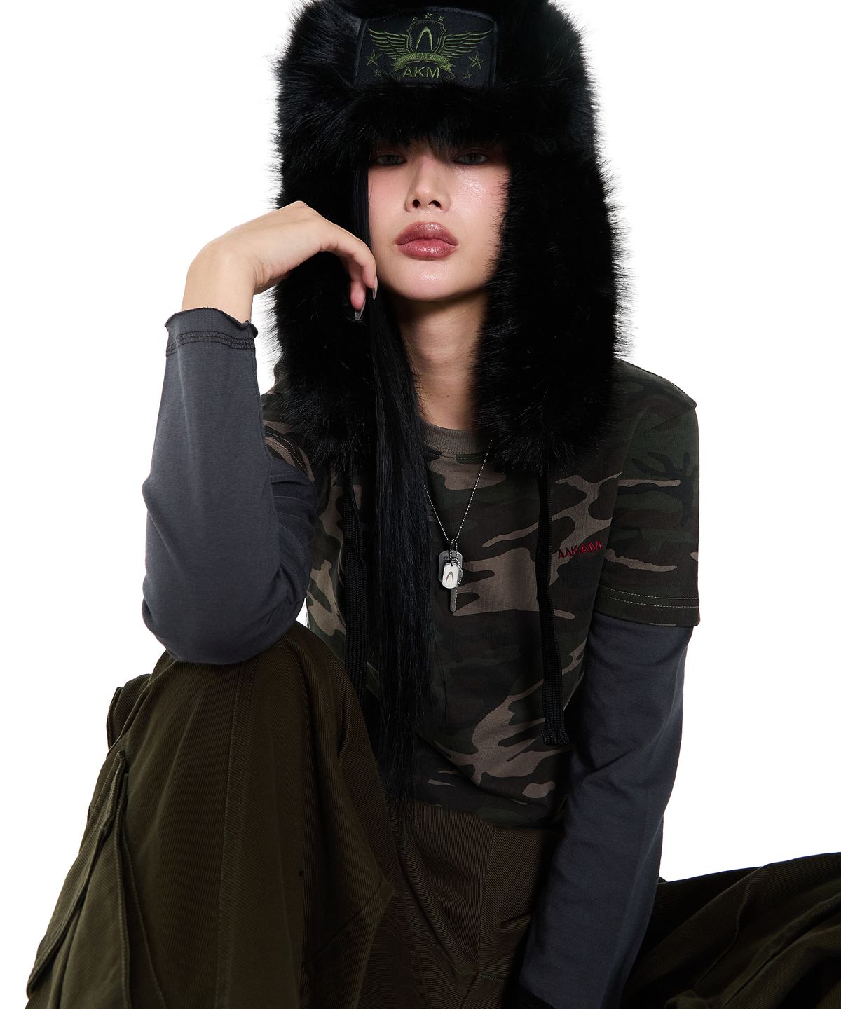 아캄(AAKAM) AKM Patch Fur Trapper Hat (Black)