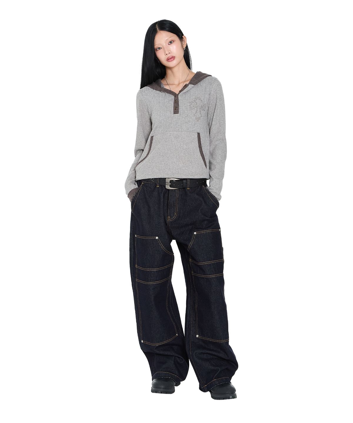 아캄(AAKAM) Gem Studded Leather Belt (Black)