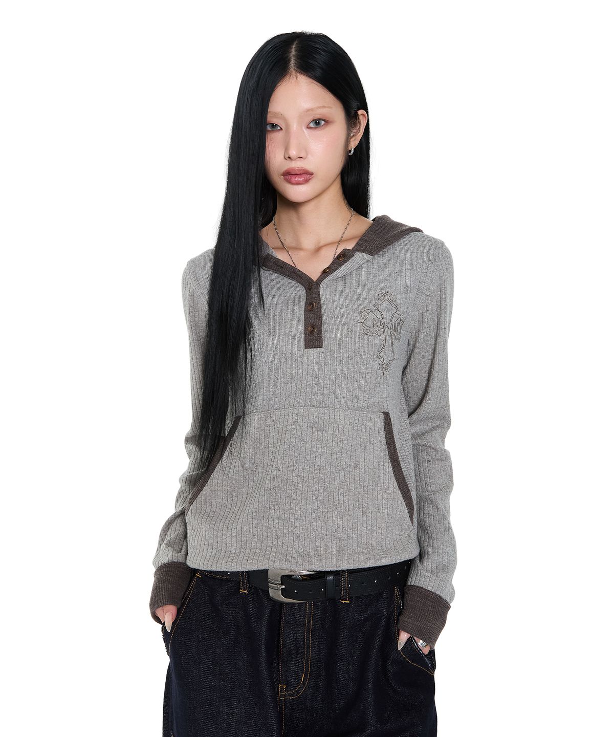 아캄(AAKAM) Gem Studded Leather Belt (Black)