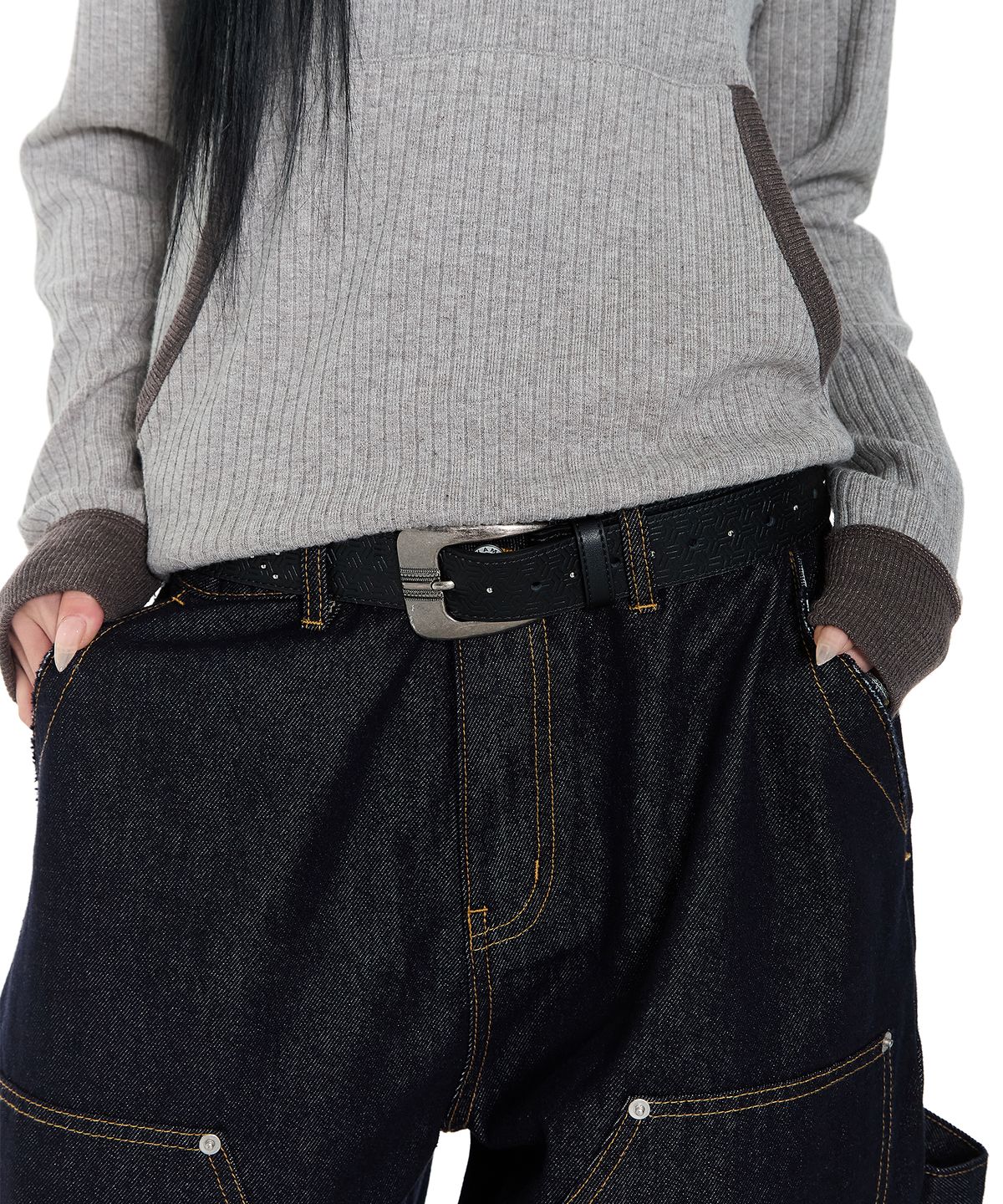 아캄(AAKAM) Gem Studded Leather Belt (Black)