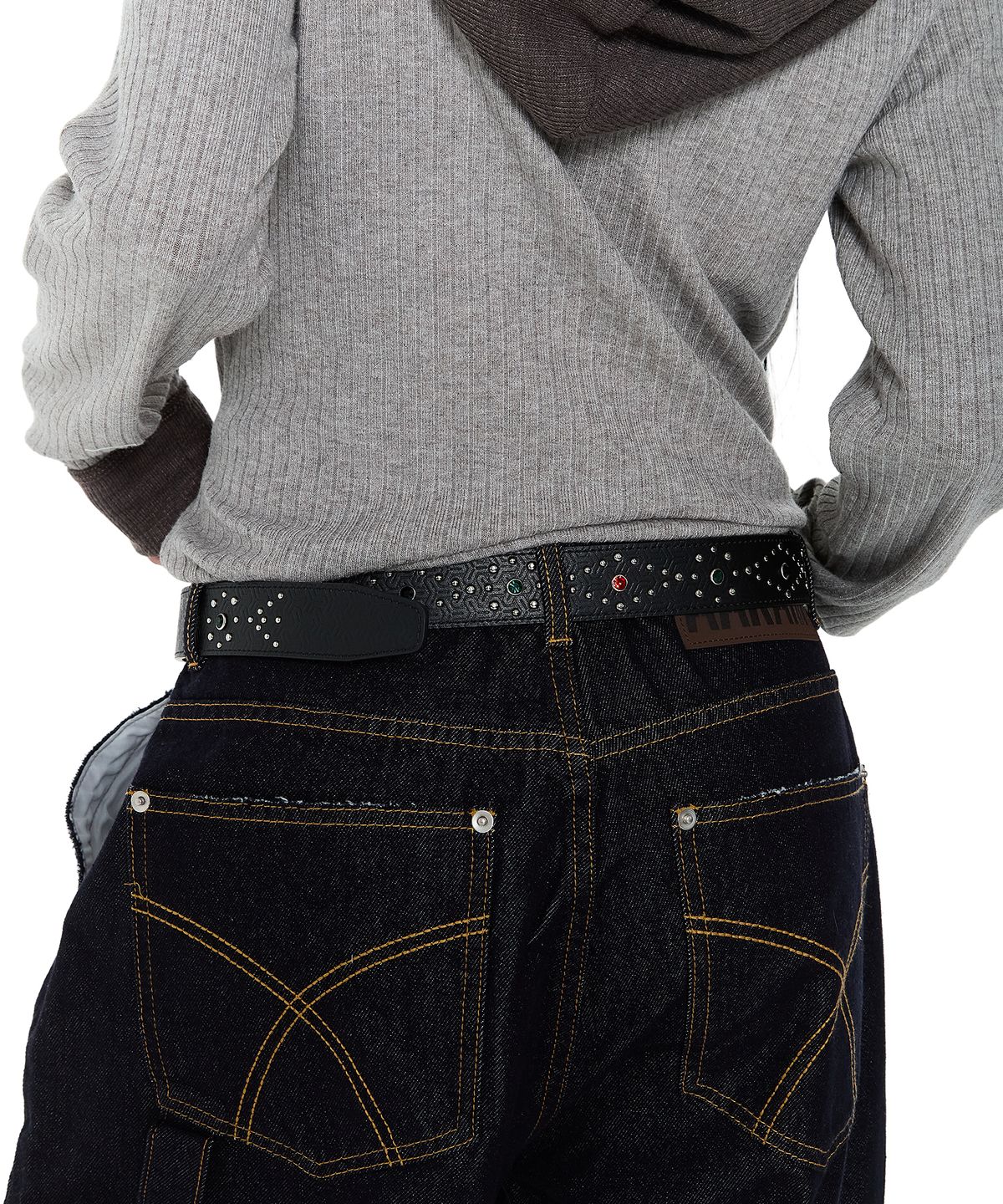 아캄(AAKAM) Gem Studded Leather Belt (Black)