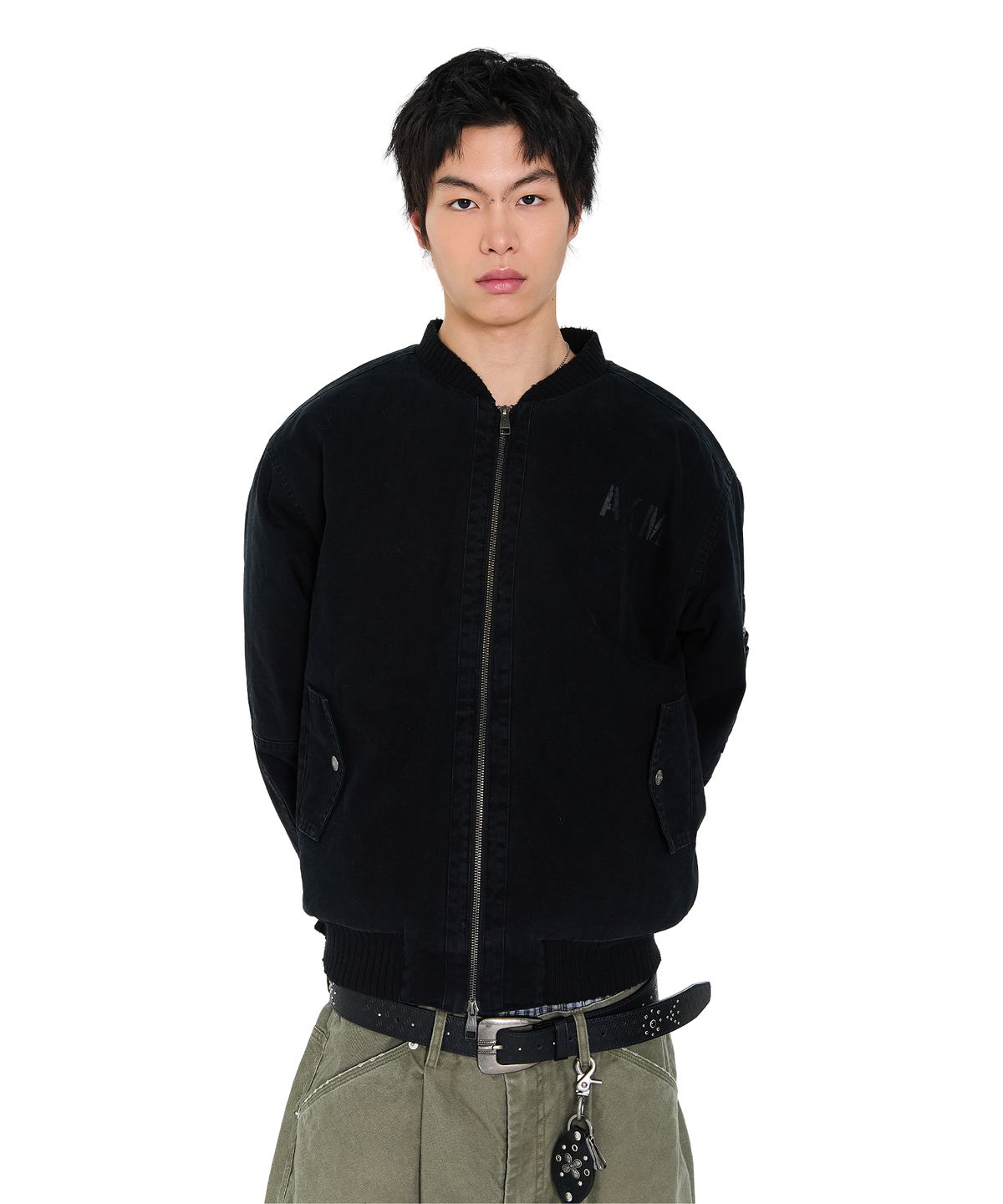 아캄(AAKAM) Gem Studded Leather Belt (Black)