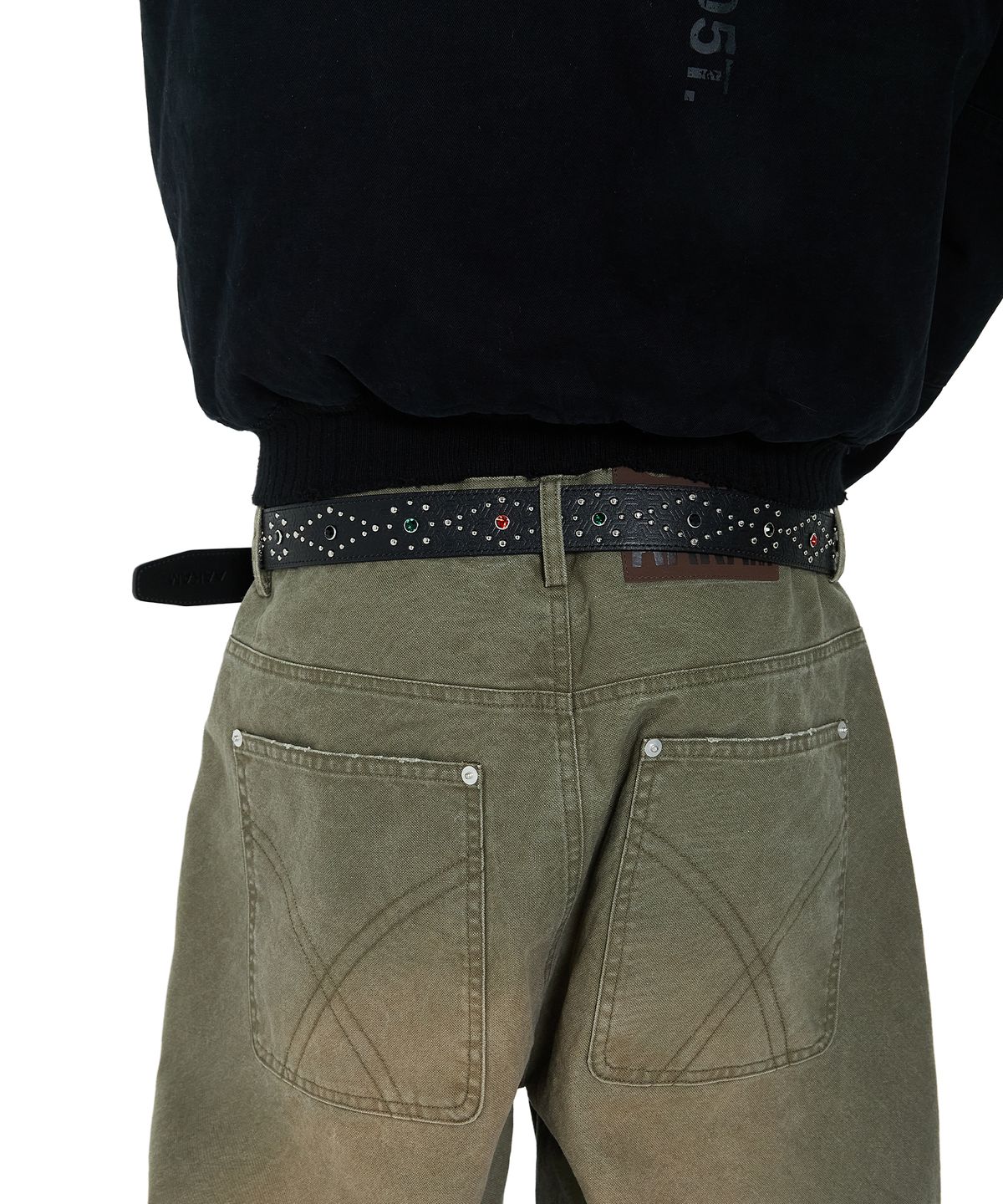 아캄(AAKAM) Gem Studded Leather Belt (Black)