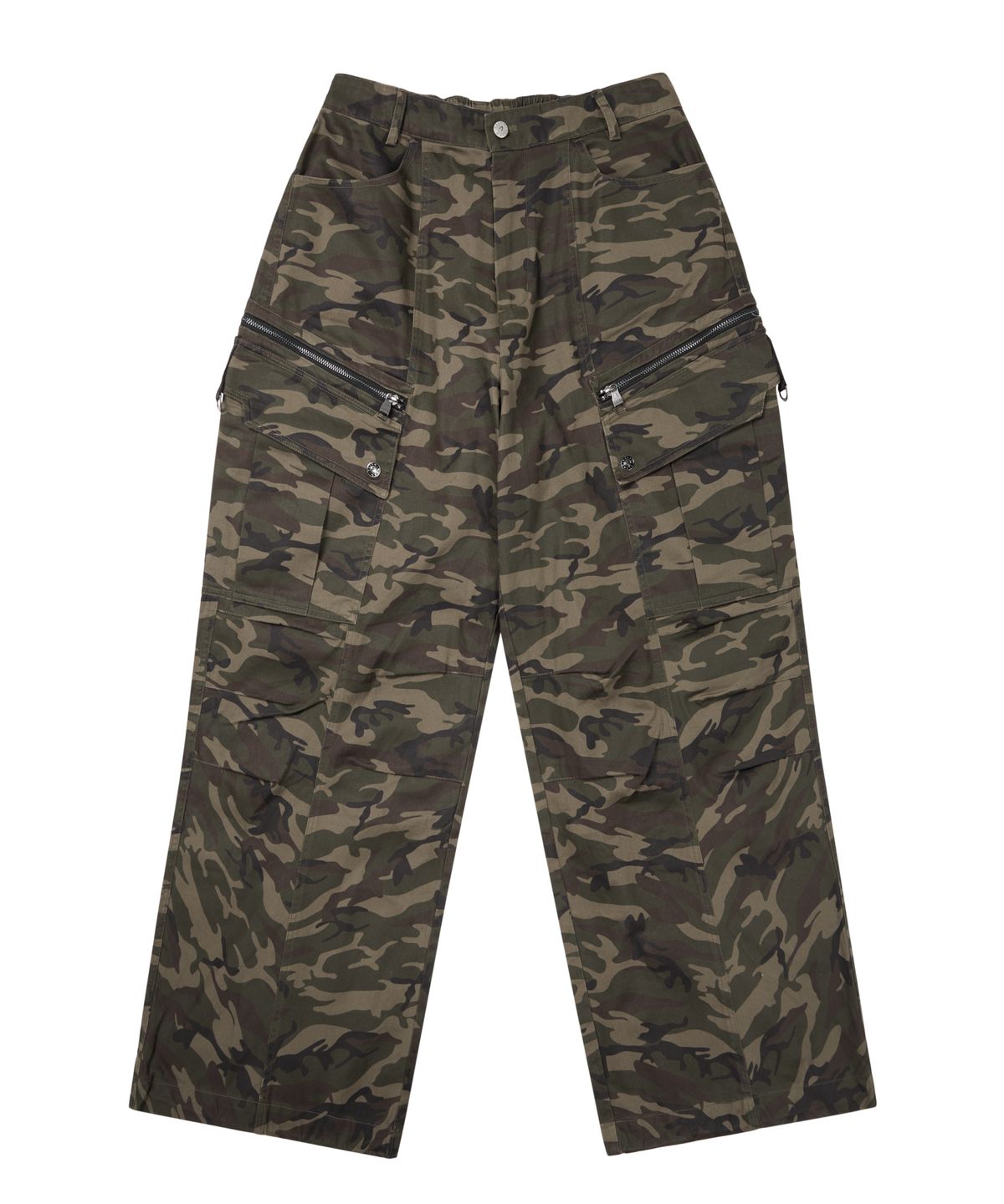 아캄(AAKAM) Knee Pin-Tuck Camo Zippered Cargo Pants (Khaki)