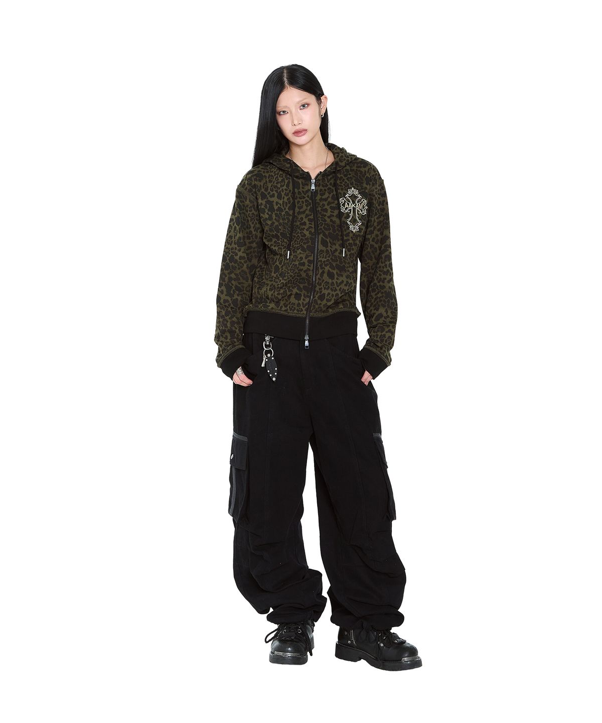 아캄(AAKAM) AKM CROS2 Leopard Zip-Up Hoodie (Khaki)
