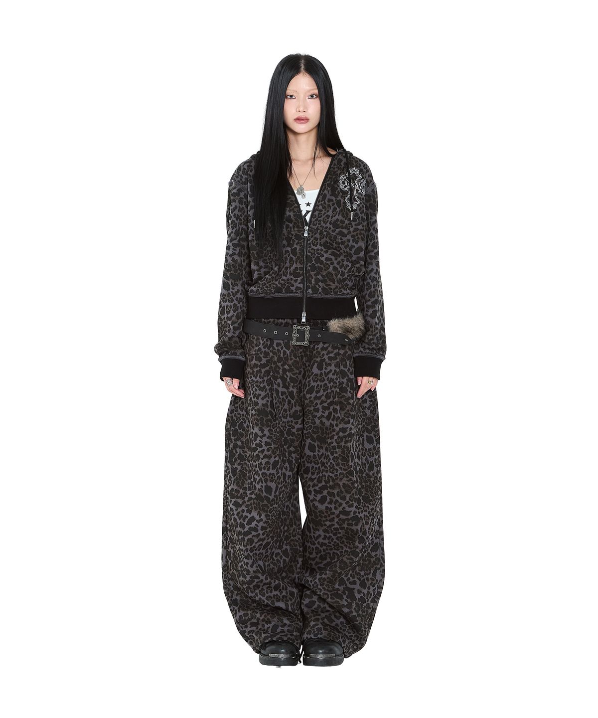 아캄(AAKAM) AKM CROS2 Leopard Zip-Up Hoodie (Charcoal)