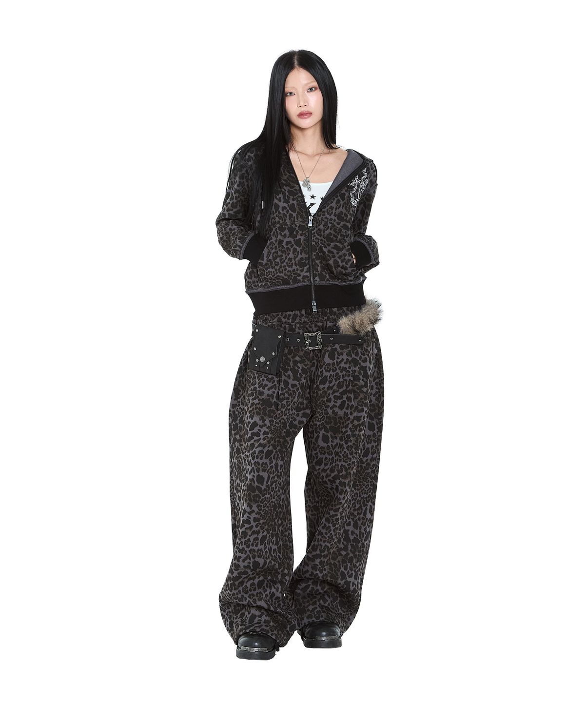 아캄(AAKAM) AKM CROS2 Leopard Zip-Up Hoodie (Charcoal)
