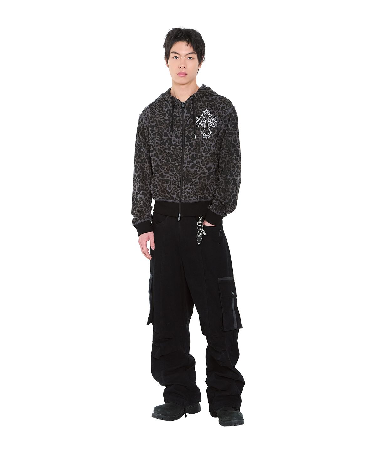 아캄(AAKAM) AKM CROS2 Leopard Zip-Up Hoodie (Charcoal)