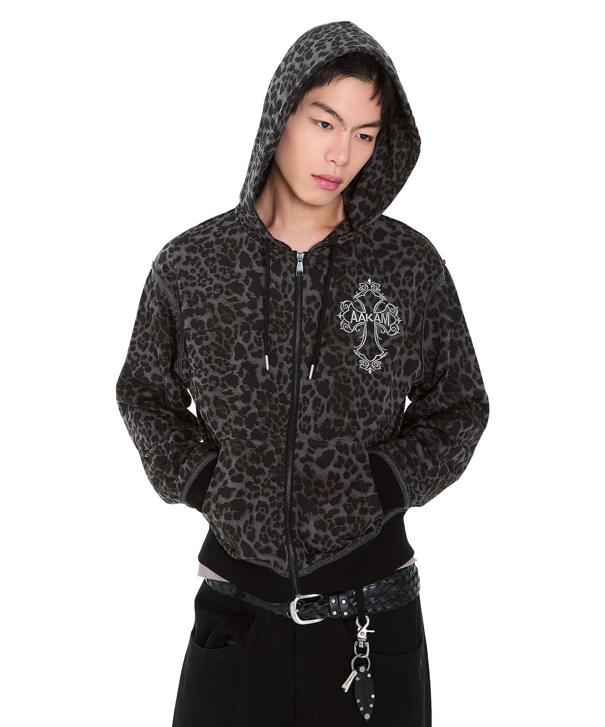 아캄(AAKAM) AKM CROS2 Leopard Zip-Up Hoodie (Charcoal)
