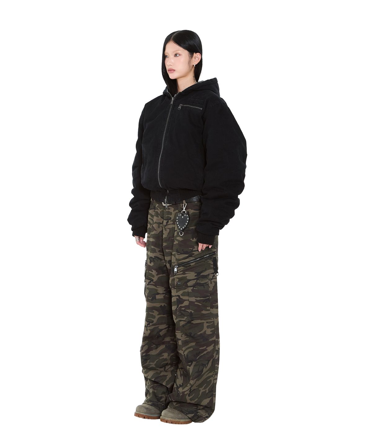 아캄(AAKAM) Camouflage Reversible Puffer Jacket (Black)