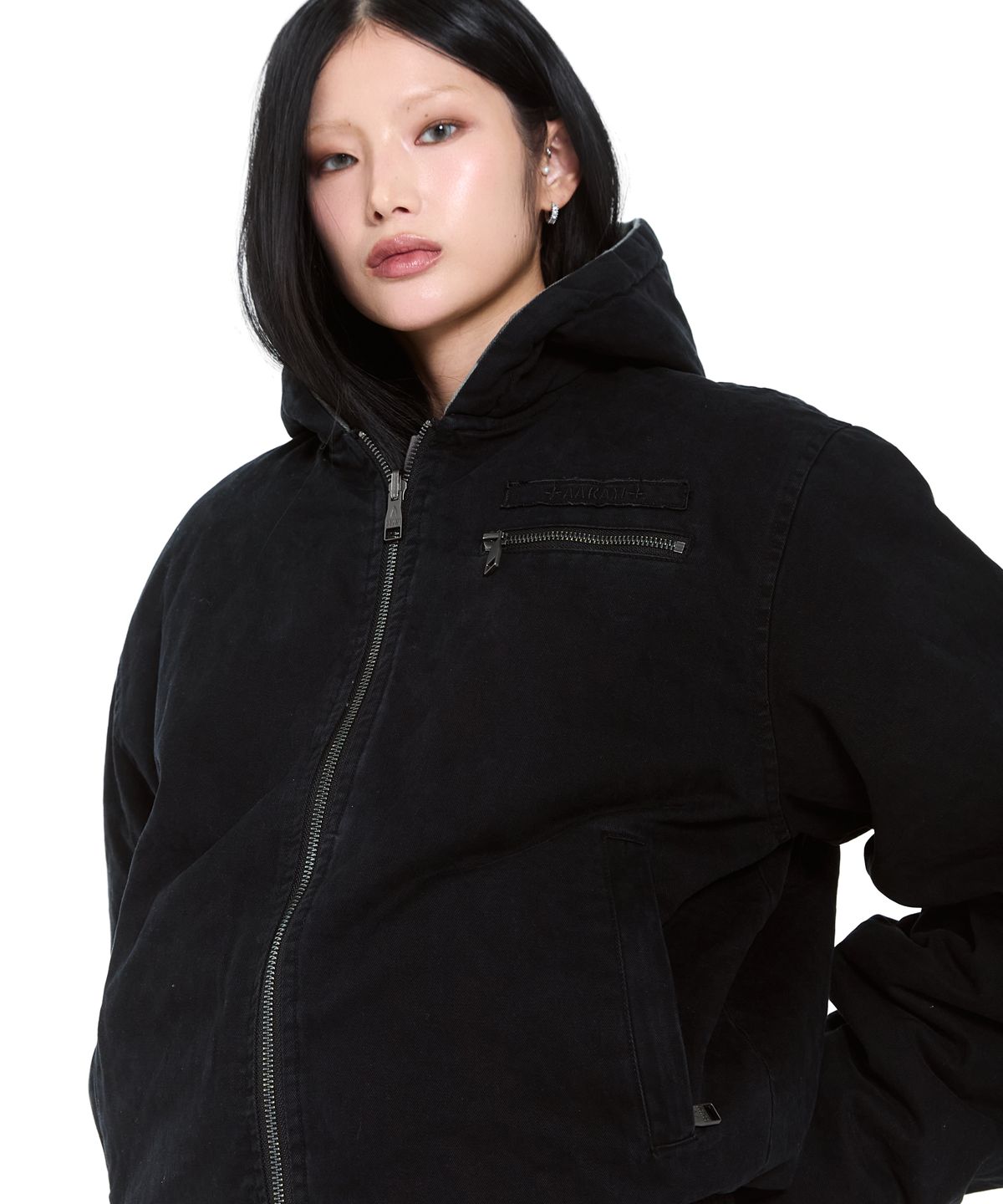 아캄(AAKAM) Camouflage Reversible Puffer Jacket (Black)