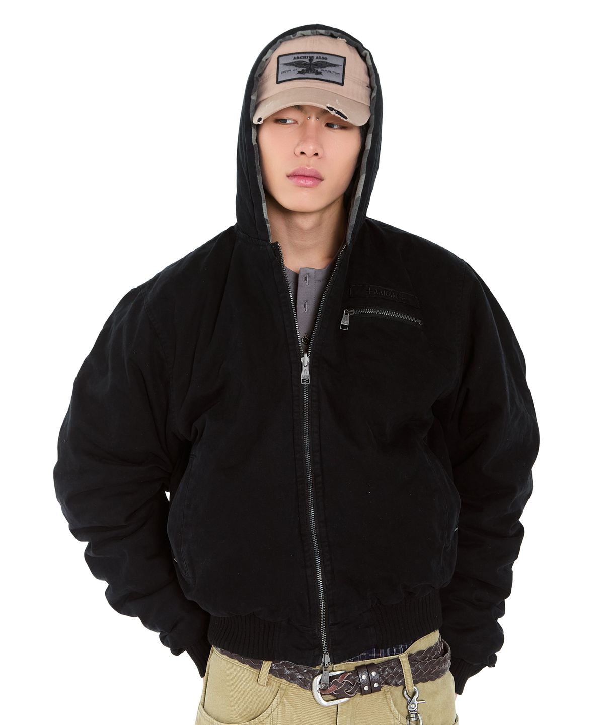 아캄(AAKAM) Camouflage Reversible Puffer Jacket (Black)