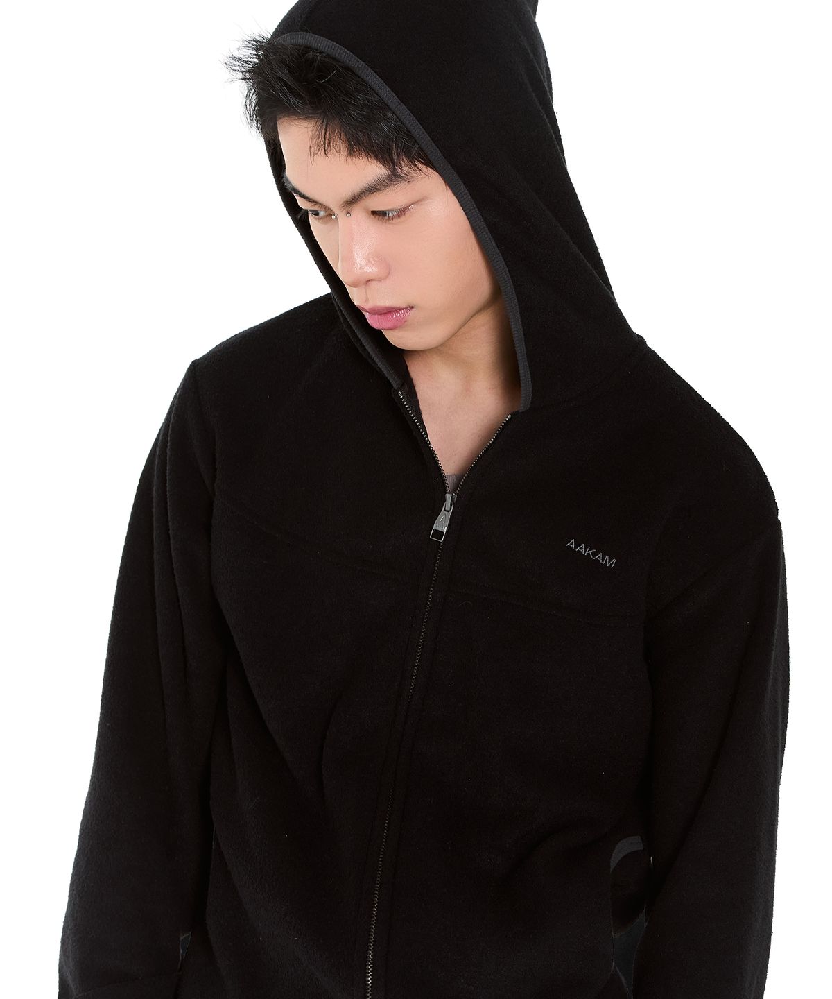 아캄(AAKAM) Incision Terry Zip-Up Hoodie (Black)