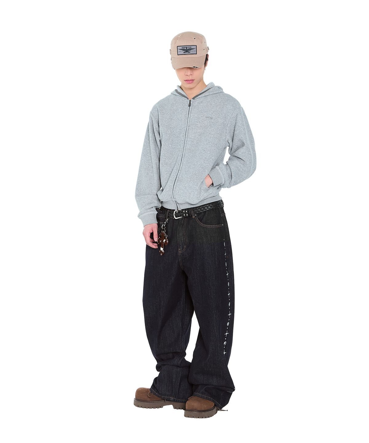 아캄(AAKAM) Incision Terry Zip-Up Hoodie (Gray)