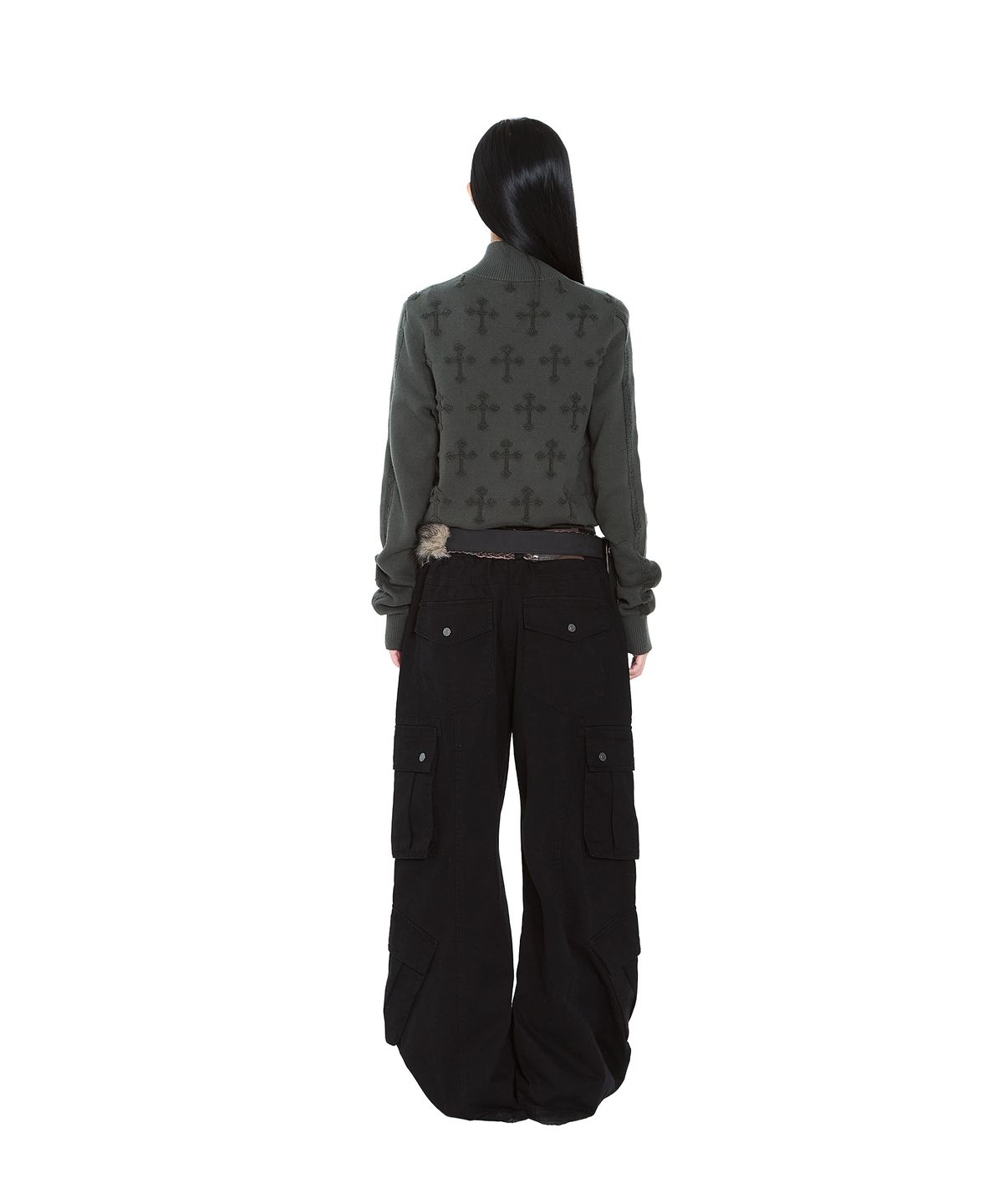아캄(AAKAM) Cross Boucle Knit Zip-Up (Khaki)