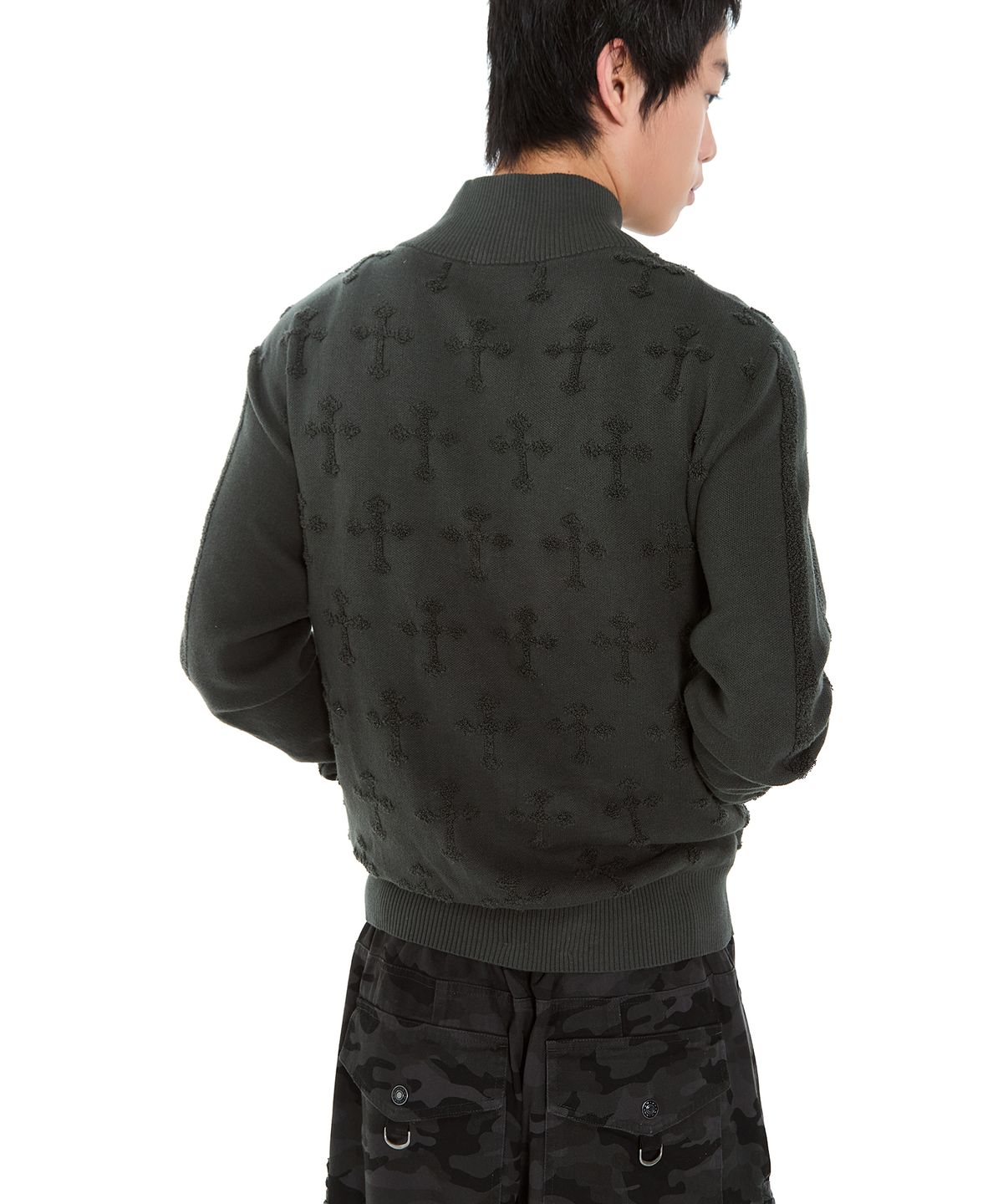 아캄(AAKAM) Cross Boucle Knit Zip-Up (Khaki)