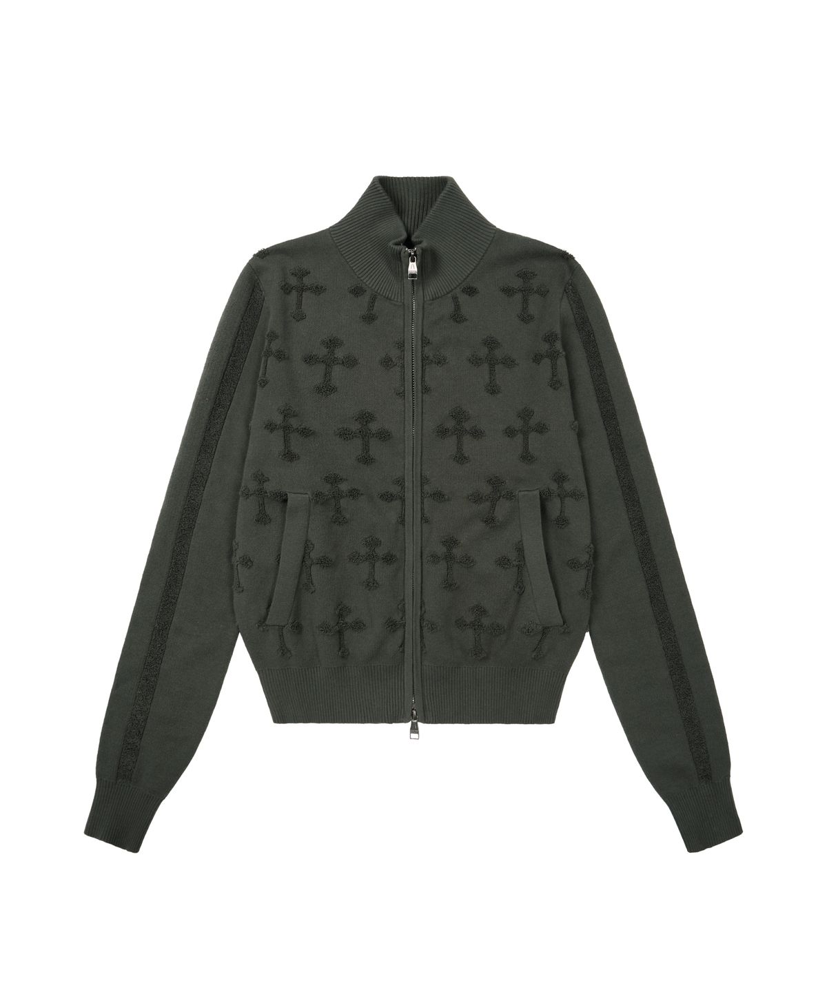 아캄(AAKAM) Cross Boucle Knit Zip-Up (Khaki)