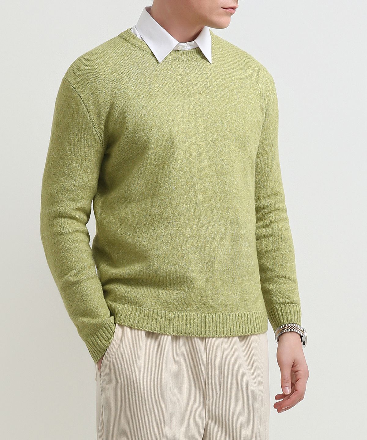 스트라이크(STRIKE) 파인블렌드 클래식 크루넥 니트 (LIME GREEN)