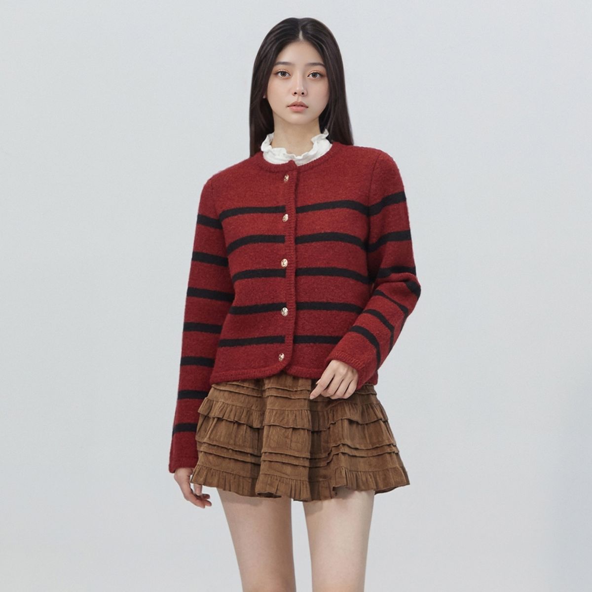랩(LAP) 단가라 금속단추 가디건 AR4KGA69