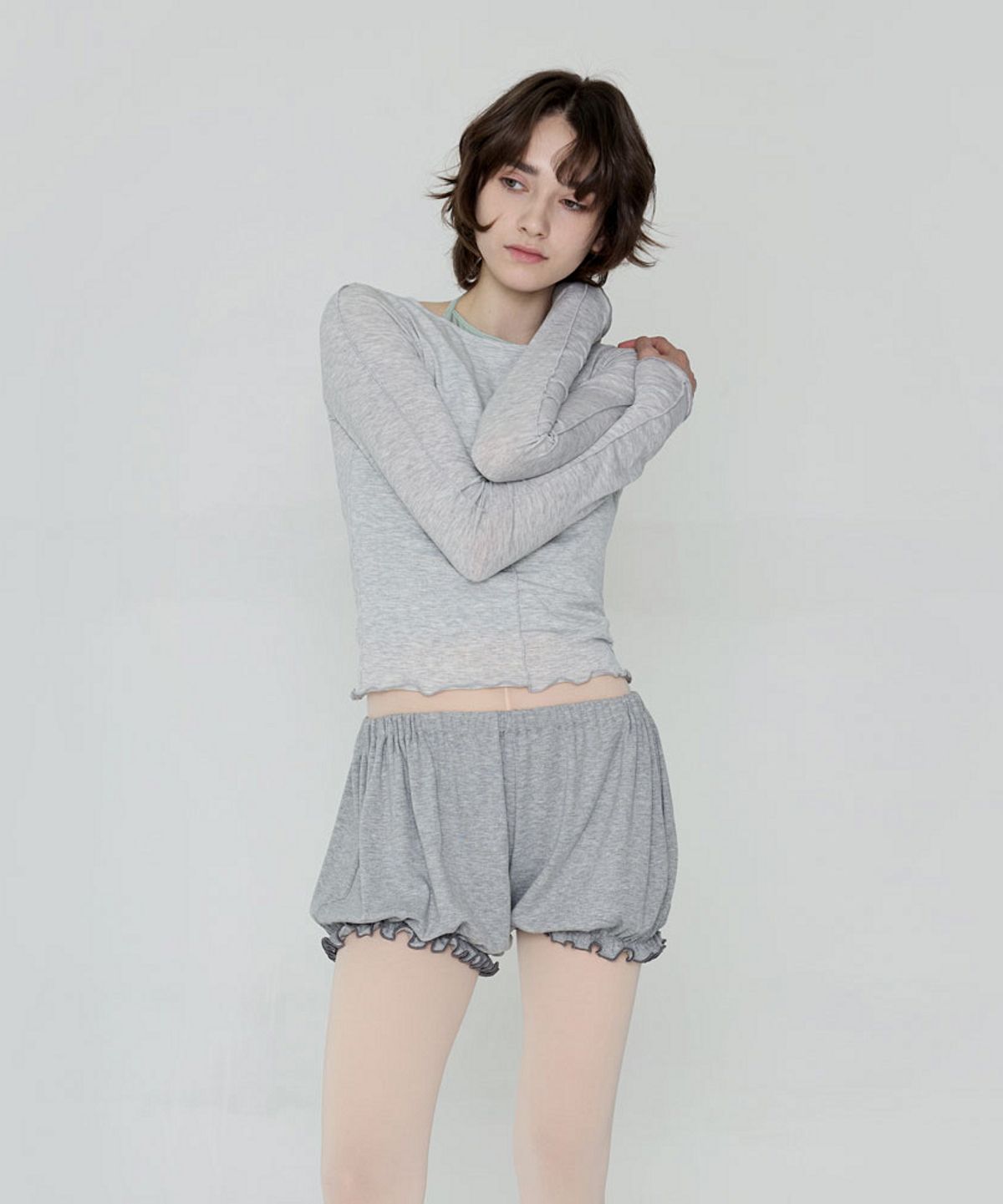 데비웨어(DEVIWEAR) 슬링 레이어드 티셔츠 DEVI-T0142-멜란지그레이