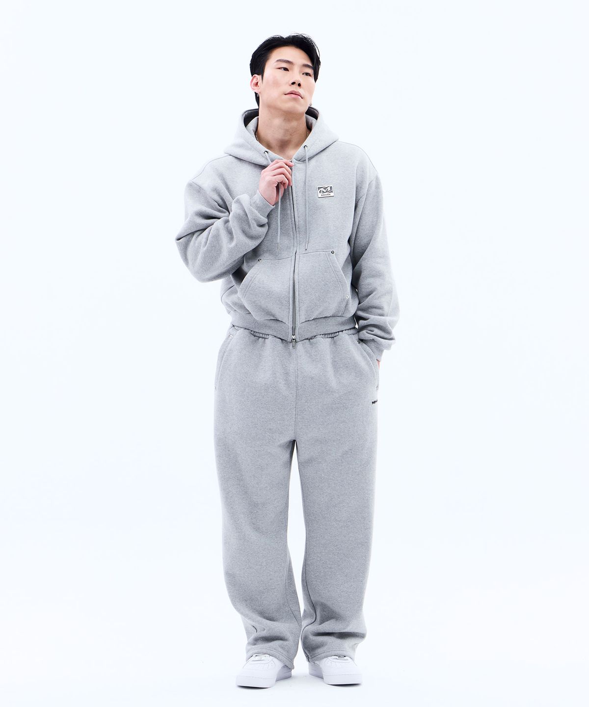 미학(MIHAK) 메탈 플레이트 기모 후디 집업 (GRAY)
