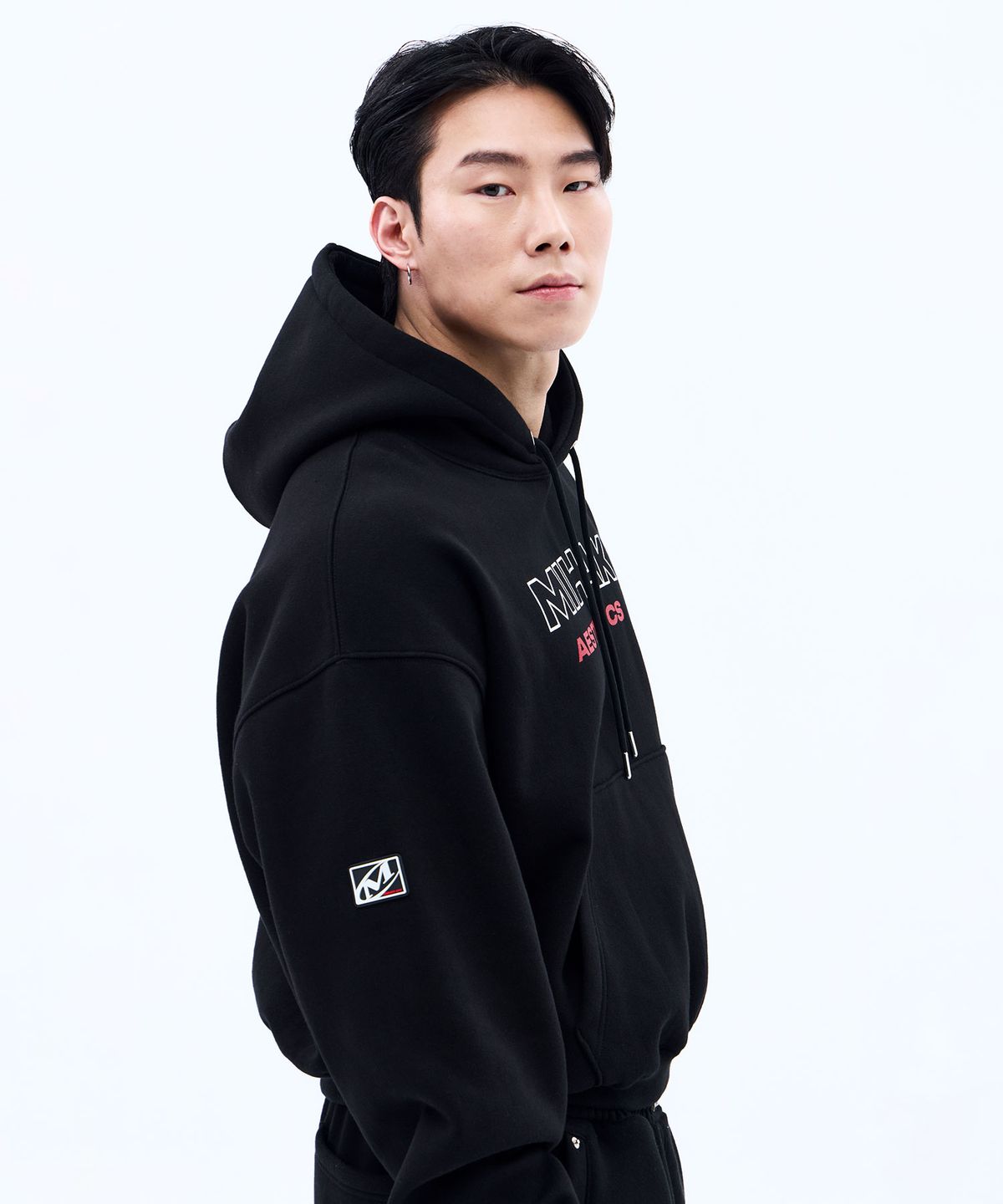 미학(MIHAK) 스트록 로고 기모 오버핏 후디 (BLACK)