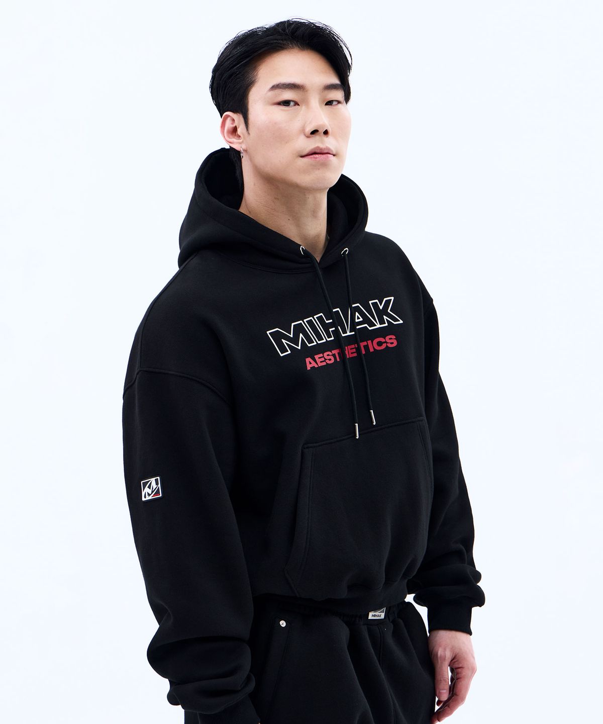 미학(MIHAK) 스트록 로고 기모 오버핏 후디 (BLACK)