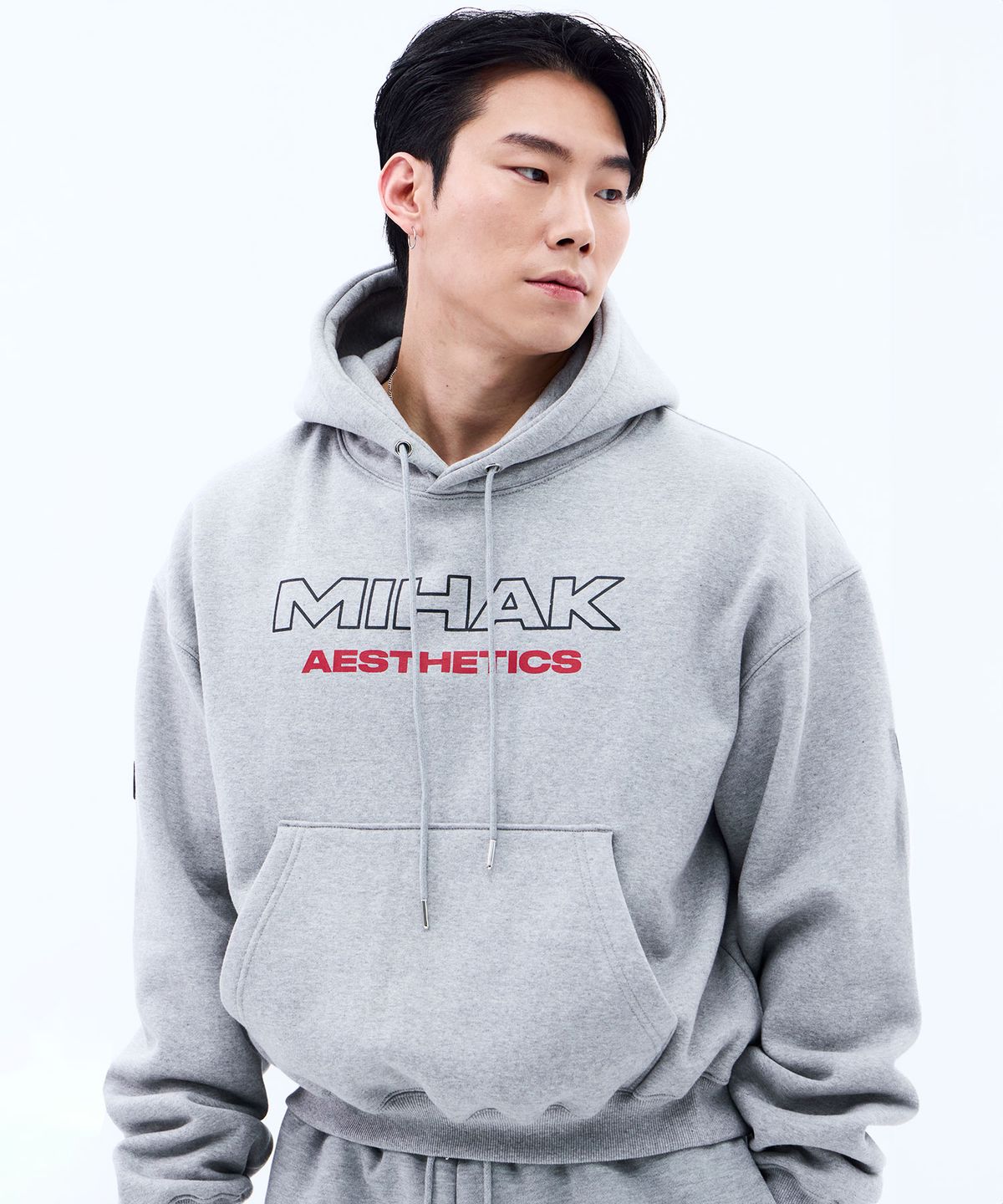 미학(MIHAK) 스트록 로고 기모 오버핏 후디 (GRAY)