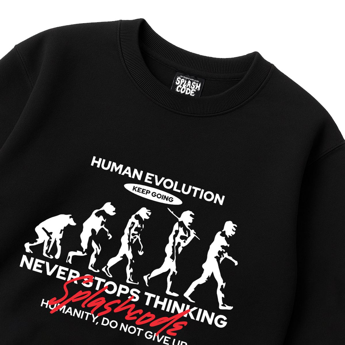 스플래시코드(SPLASHCODE) 헤비 크루넥 맨투맨 블랙 - 진화(Human Evolution)