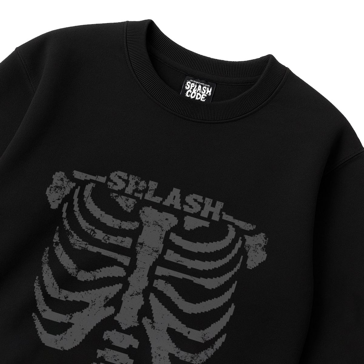 스플래시코드(SPLASHCODE) 헤비 크루넥 맨투맨 블랙 - 스켈레톤(Skeleton)