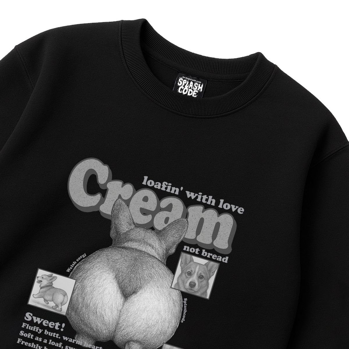 스플래시코드(SPLASHCODE) 헤비 크루넥 맨투맨 블랙 - 크림빵(Cream Bread)