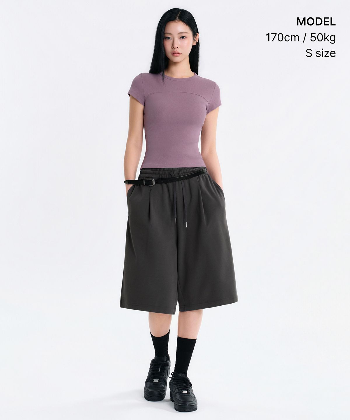무신사 스탠다드 우먼(MUSINSA STANDARD WOMAN) 우먼즈 리브드 피그먼트 슬림 티셔츠 [스모크 핑크]