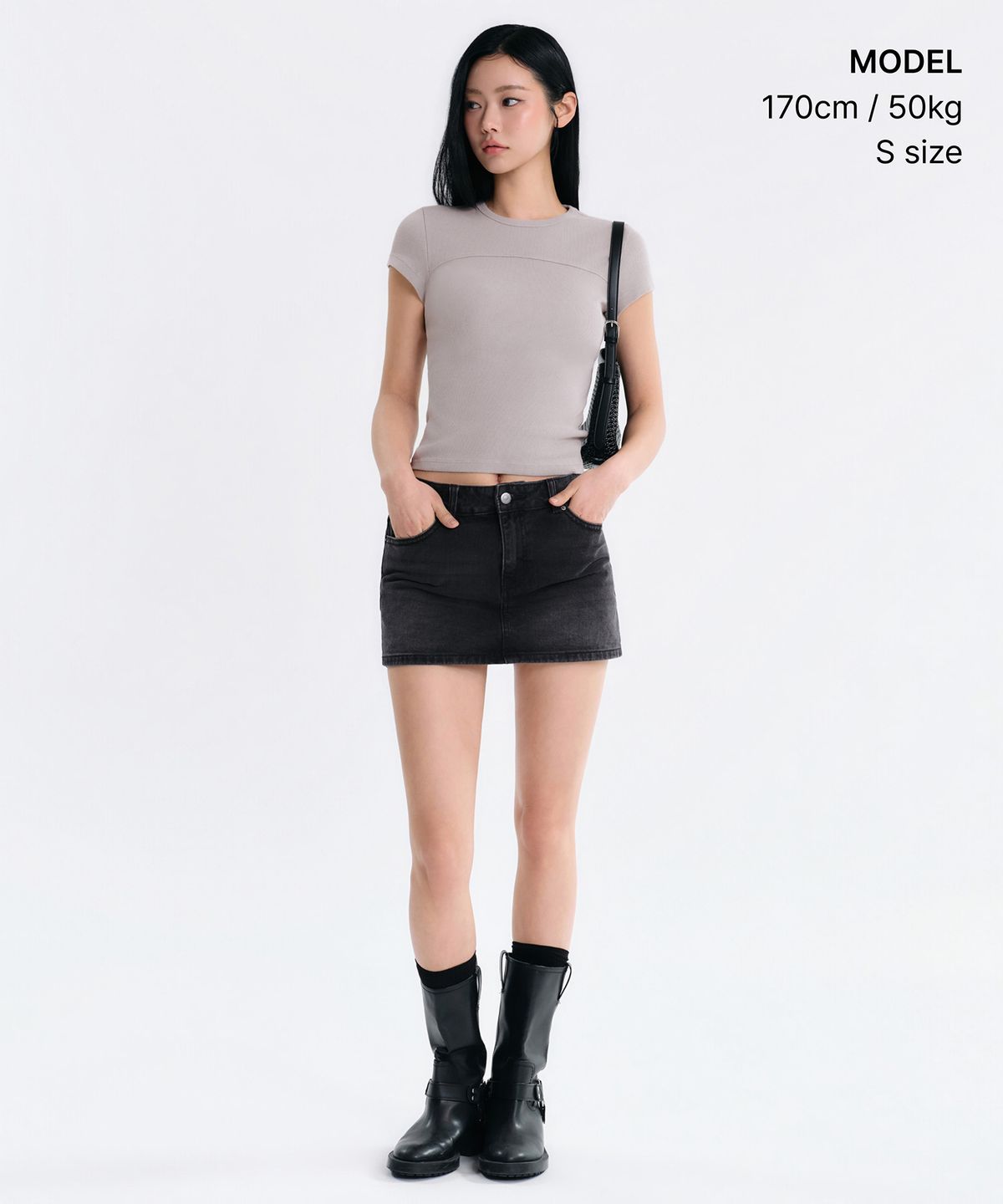 무신사 스탠다드 우먼(MUSINSA STANDARD WOMAN) 우먼즈 리브드 피그먼트 슬림 티셔츠 [애쉬 그레이]